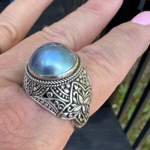 925 Mabe Pearl Lotus Flower Ornate Ring